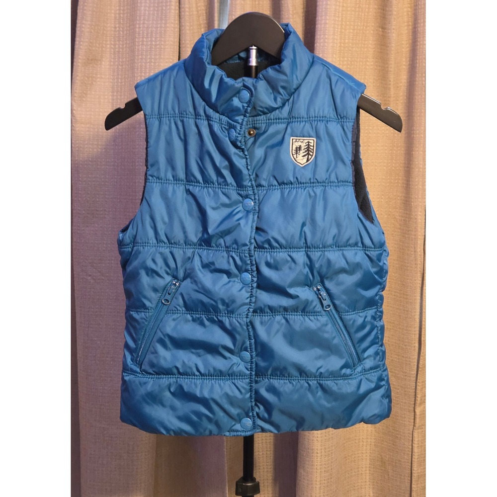 American Eagle Button Up Puffer Vest Women's Size Small Blue Zip Pockets